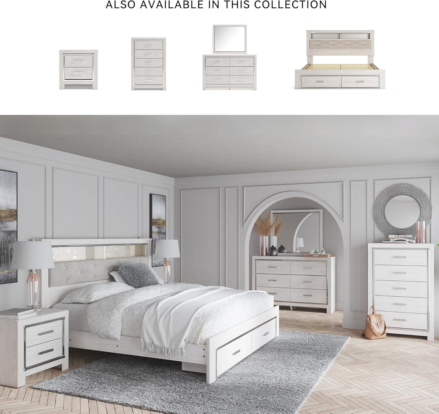 imageSignature Design by Ashley Altyra Modern SmoothGliding 6Drawer Dresser and Mirror with Safety Stop WhiteKing Bookcase Bed with Storage