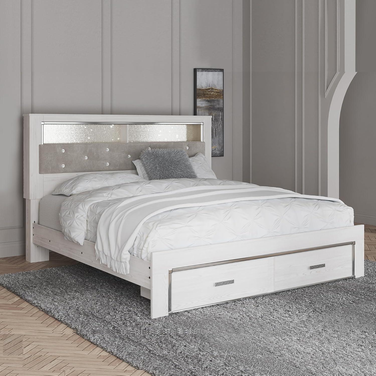 imageSignature Design by Ashley Altyra Modern SmoothGliding 6Drawer Dresser and Mirror with Safety Stop WhiteKing Bookcase Bed with Storage