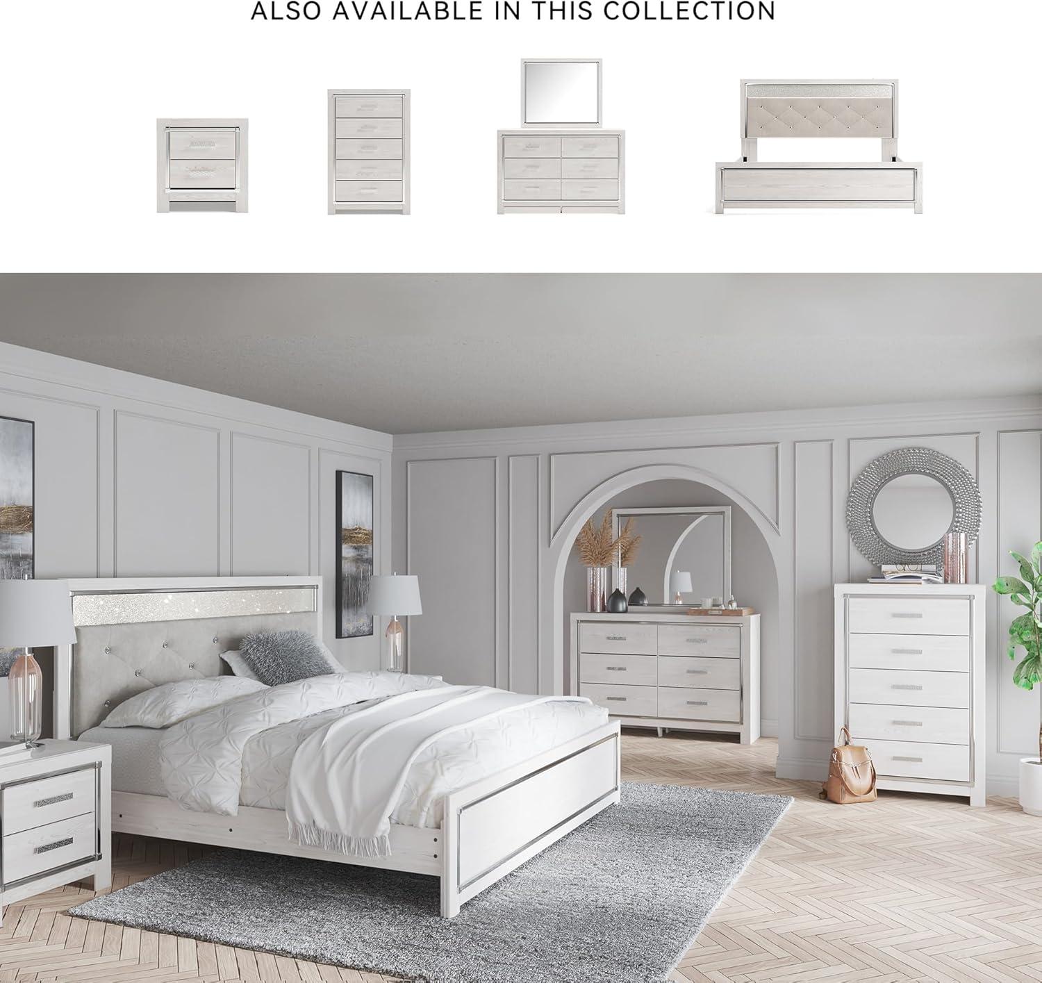 imageSignature Design by Ashley Altyra Modern SmoothGliding 6Drawer Dresser and Mirror with Safety Stop WhiteKing Panel Bed