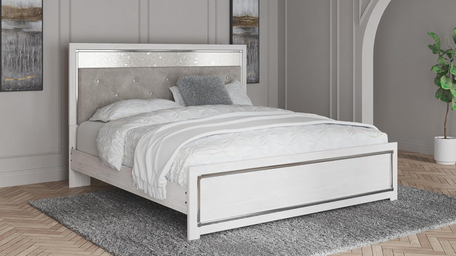 imageSignature Design by Ashley Altyra Modern SmoothGliding 6Drawer Dresser and Mirror with Safety Stop WhiteKing Panel Bed with Rails