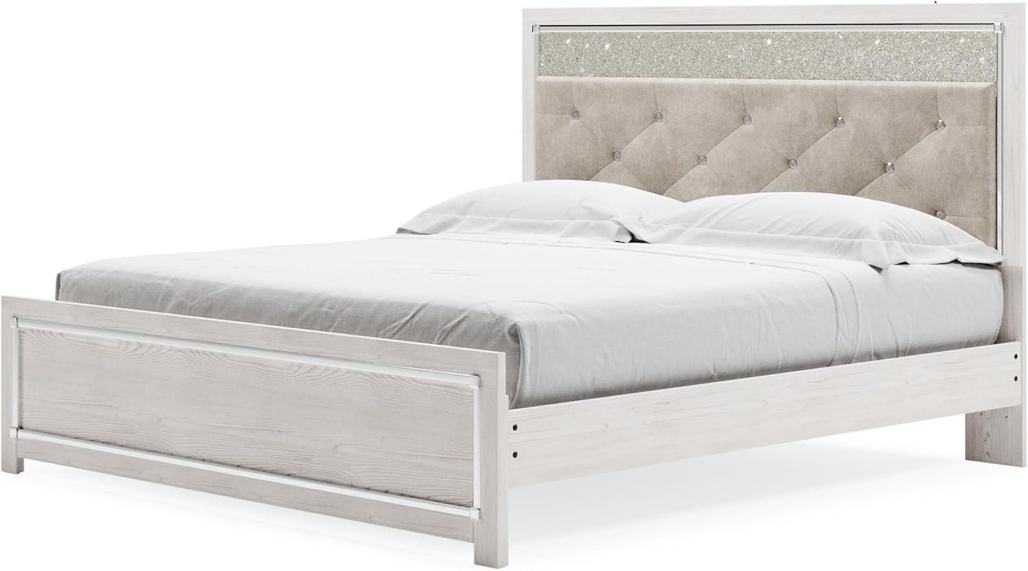 imageSignature Design by Ashley Altyra Modern SmoothGliding 6Drawer Dresser and Mirror with Safety Stop WhiteKing Panel Bed with Rails