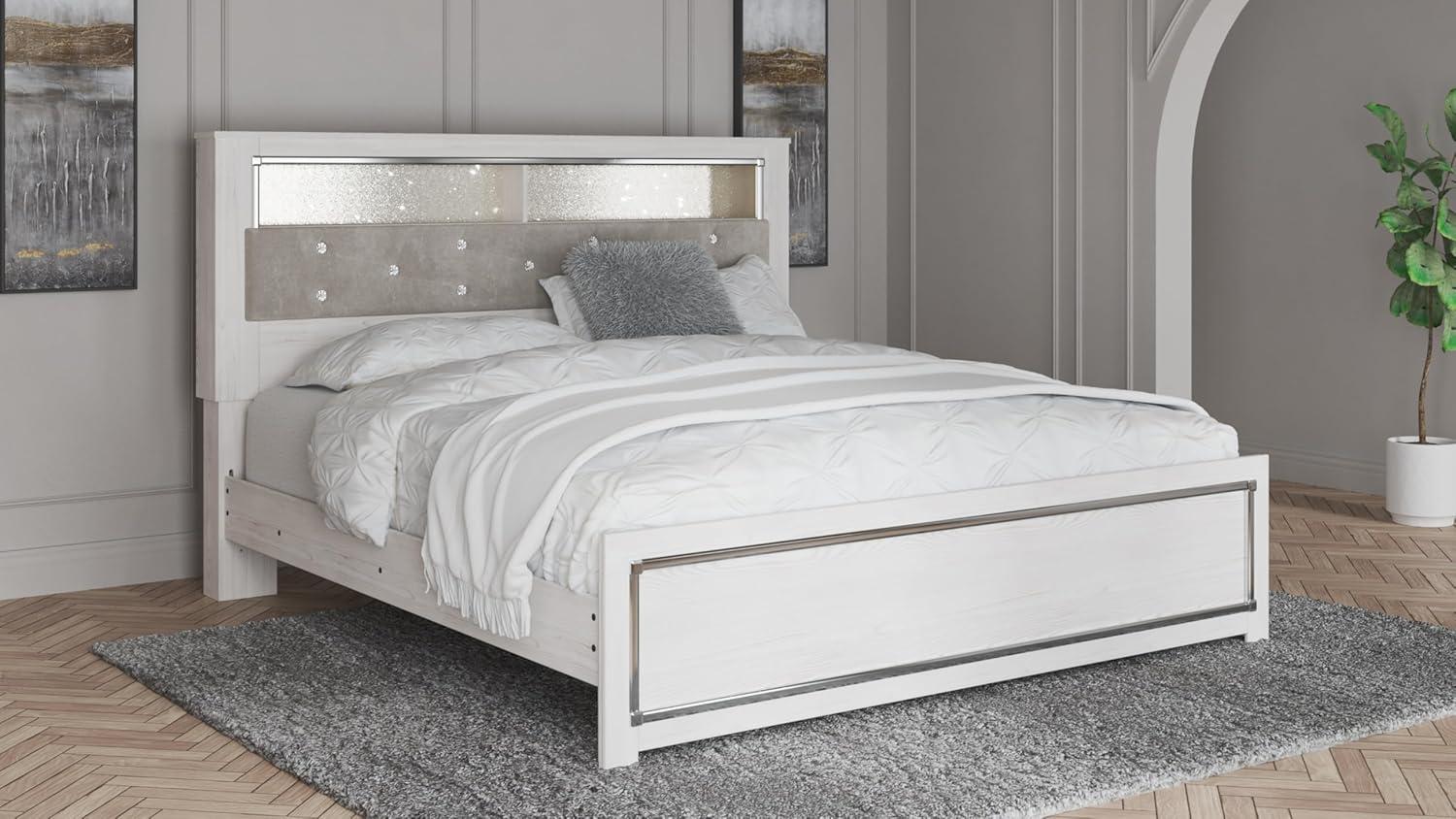 imageSignature Design by Ashley Altyra Modern SmoothGliding 6Drawer Dresser and Mirror with Safety Stop WhiteKing Panel Bookcase Bed