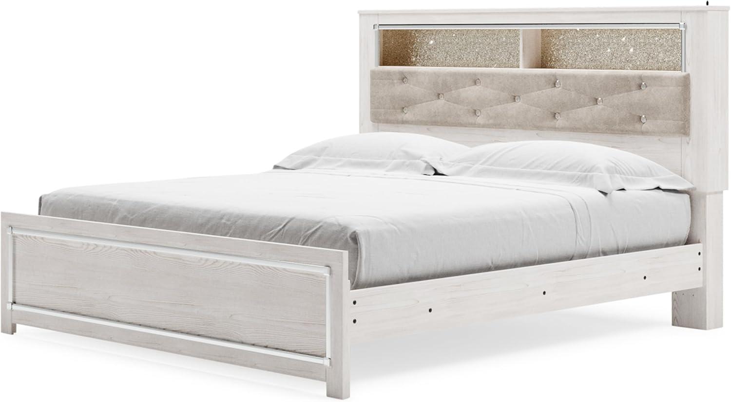 imageSignature Design by Ashley Altyra Modern SmoothGliding 6Drawer Dresser and Mirror with Safety Stop WhiteKing Panel Bookcase Bed