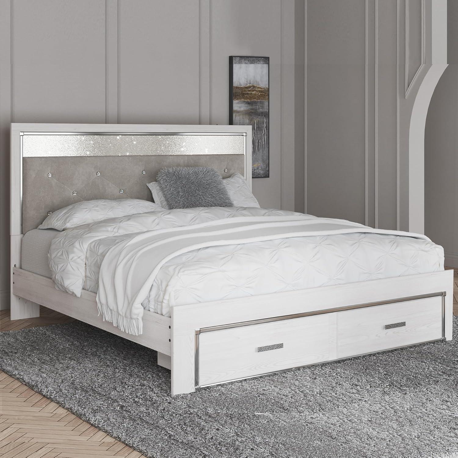 imageSignature Design by Ashley Altyra Modern SmoothGliding 6Drawer Dresser and Mirror with Safety Stop WhiteKing Panel Storage Bed