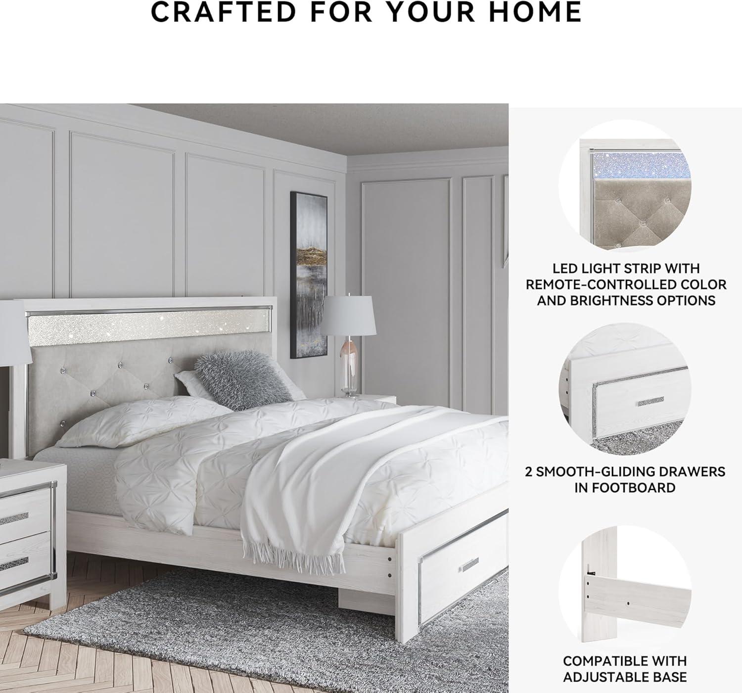 imageSignature Design by Ashley Altyra Modern SmoothGliding 6Drawer Dresser and Mirror with Safety Stop WhiteKing Panel Storage Bed
