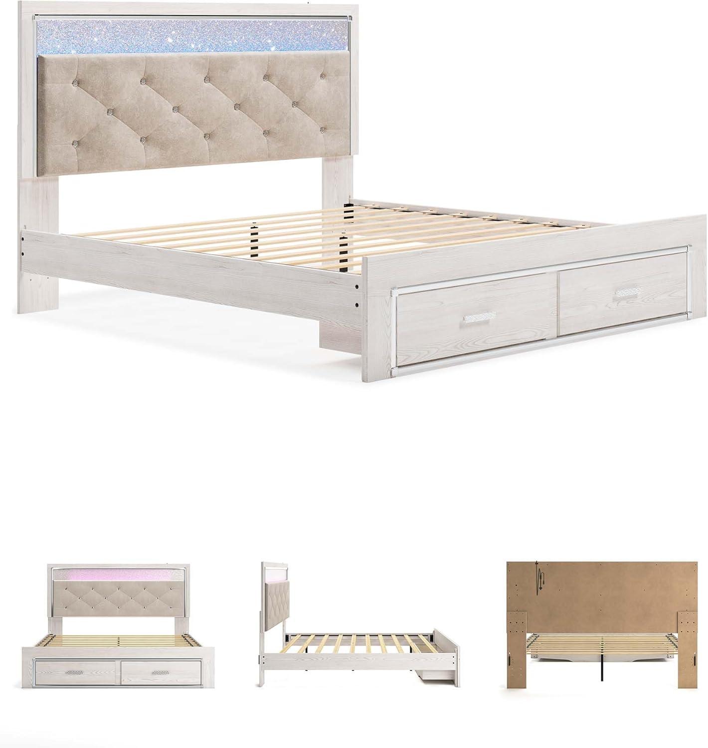 imageSignature Design by Ashley Altyra Modern SmoothGliding 6Drawer Dresser and Mirror with Safety Stop WhiteKing Panel Storage Bed