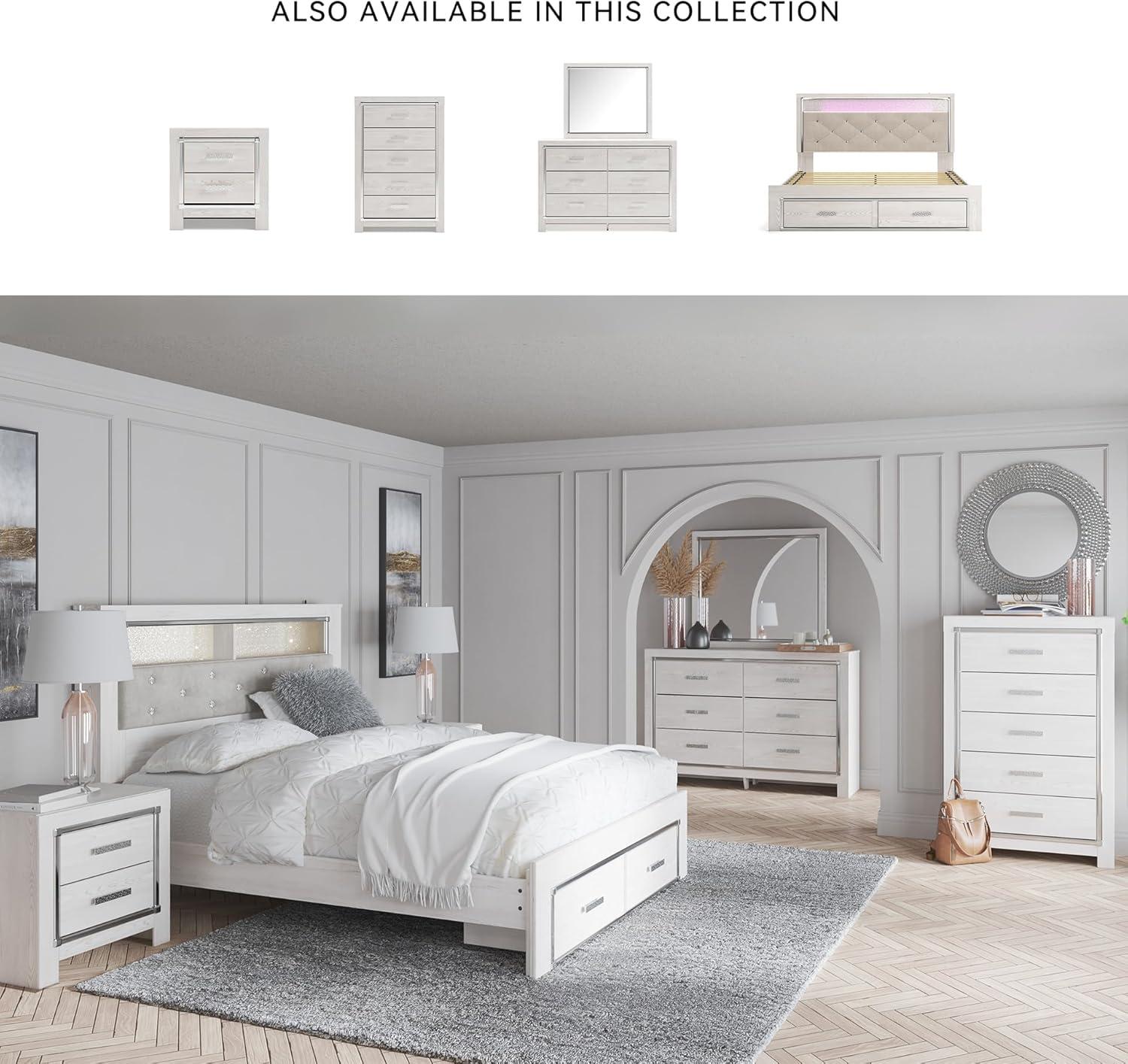 imageSignature Design by Ashley Altyra Modern SmoothGliding 6Drawer Dresser and Mirror with Safety Stop WhiteKing Panel Storage Bed