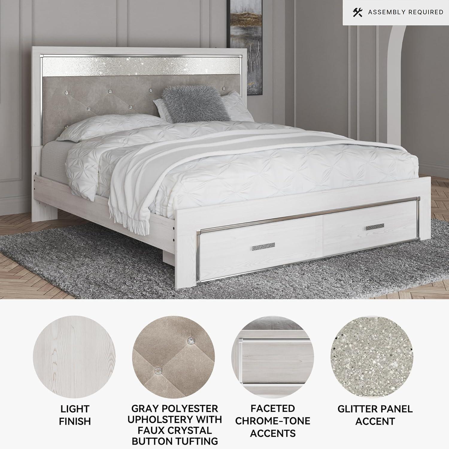imageSignature Design by Ashley Altyra Modern SmoothGliding 6Drawer Dresser and Mirror with Safety Stop WhiteKing Panel Storage Bed