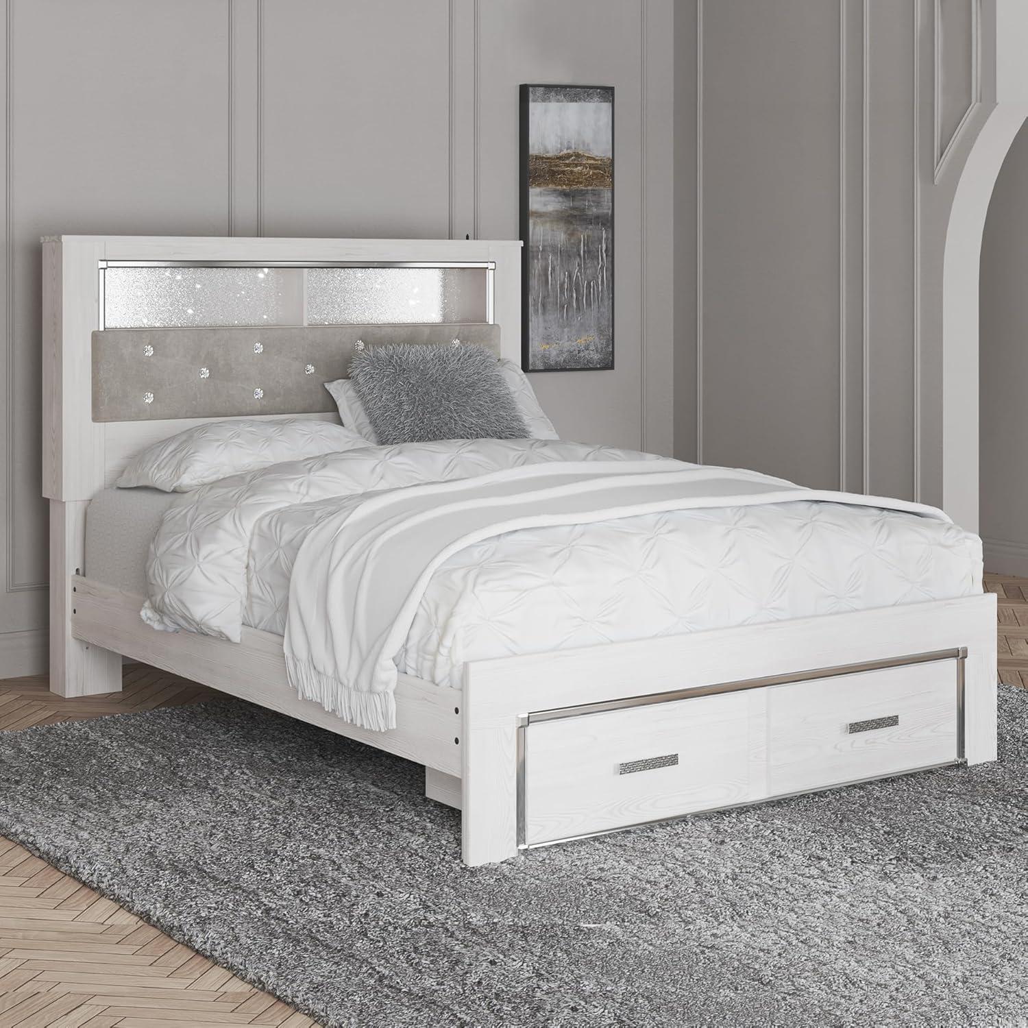 imageSignature Design by Ashley Altyra Modern SmoothGliding 6Drawer Dresser and Mirror with Safety Stop WhiteQueen Bookcase Bed with Storage