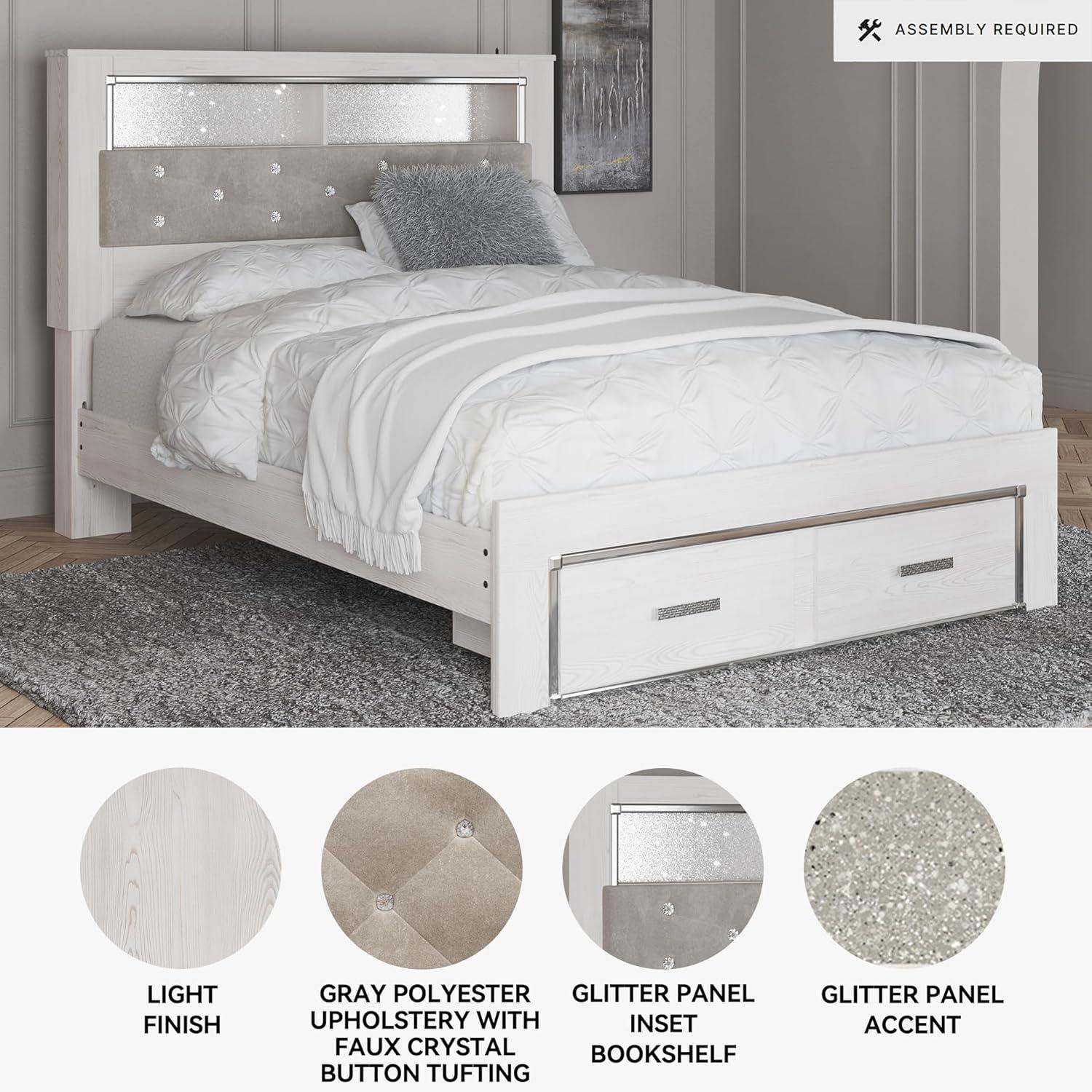 imageSignature Design by Ashley Altyra Modern SmoothGliding 6Drawer Dresser and Mirror with Safety Stop WhiteQueen Bookcase Bed with Storage