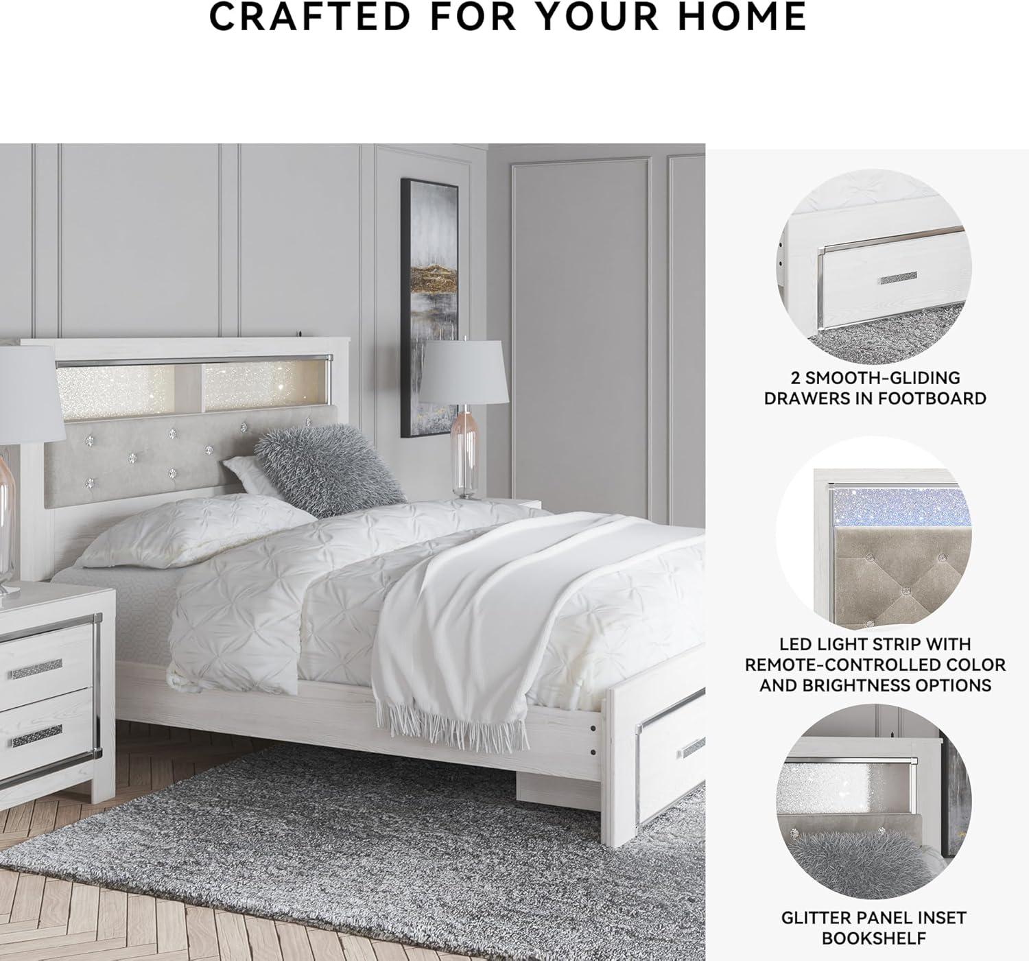 imageSignature Design by Ashley Altyra Modern SmoothGliding 6Drawer Dresser and Mirror with Safety Stop WhiteQueen Bookcase Bed with Storage