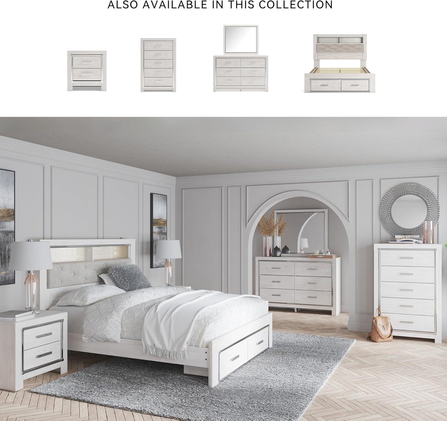 imageSignature Design by Ashley Altyra Modern SmoothGliding 6Drawer Dresser and Mirror with Safety Stop WhiteQueen Bookcase Bed with Storage
