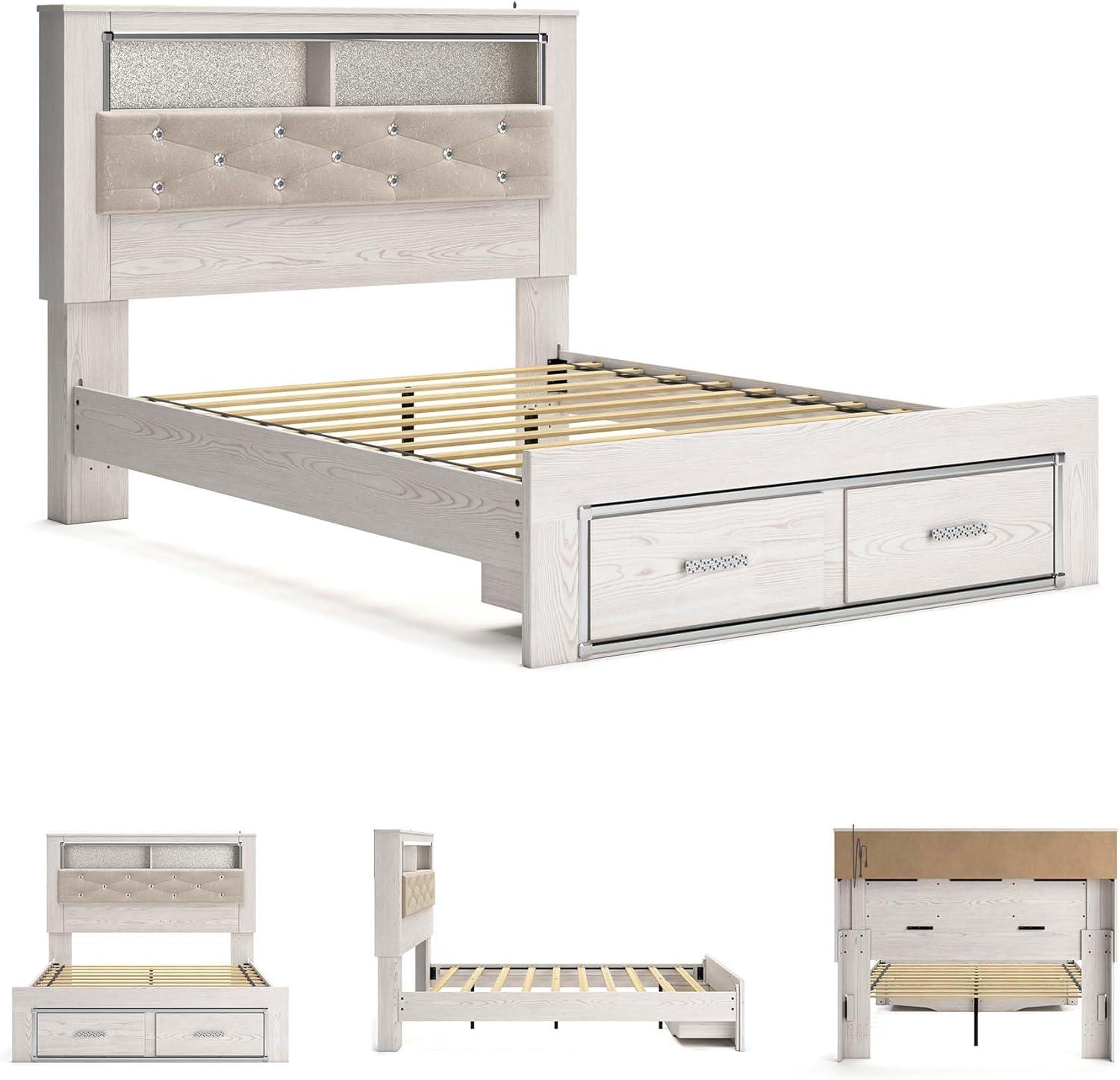 imageSignature Design by Ashley Altyra Modern SmoothGliding 6Drawer Dresser and Mirror with Safety Stop WhiteQueen Bookcase Bed with Storage