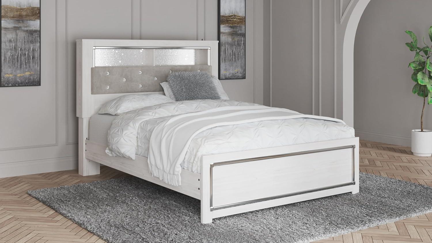 imageSignature Design by Ashley Altyra Modern SmoothGliding 6Drawer Dresser and Mirror with Safety Stop WhiteQueen Panel Bookcase Bed with Slats