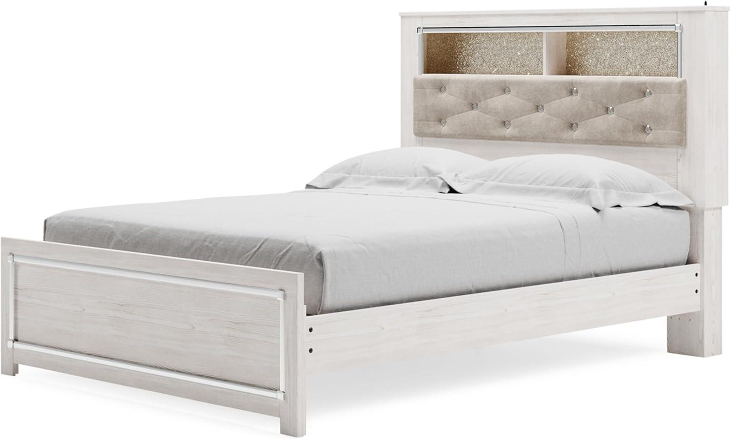 imageSignature Design by Ashley Altyra Modern SmoothGliding 6Drawer Dresser and Mirror with Safety Stop WhiteQueen Panel Bookcase Bed with Slats