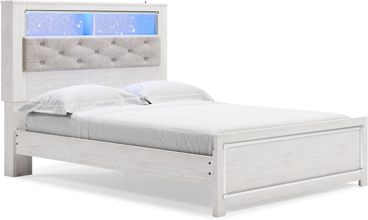 imageSignature Design by Ashley Altyra Modern SmoothGliding 6Drawer Dresser and Mirror with Safety Stop WhiteQueen Panel Bookcase Bed with Slats