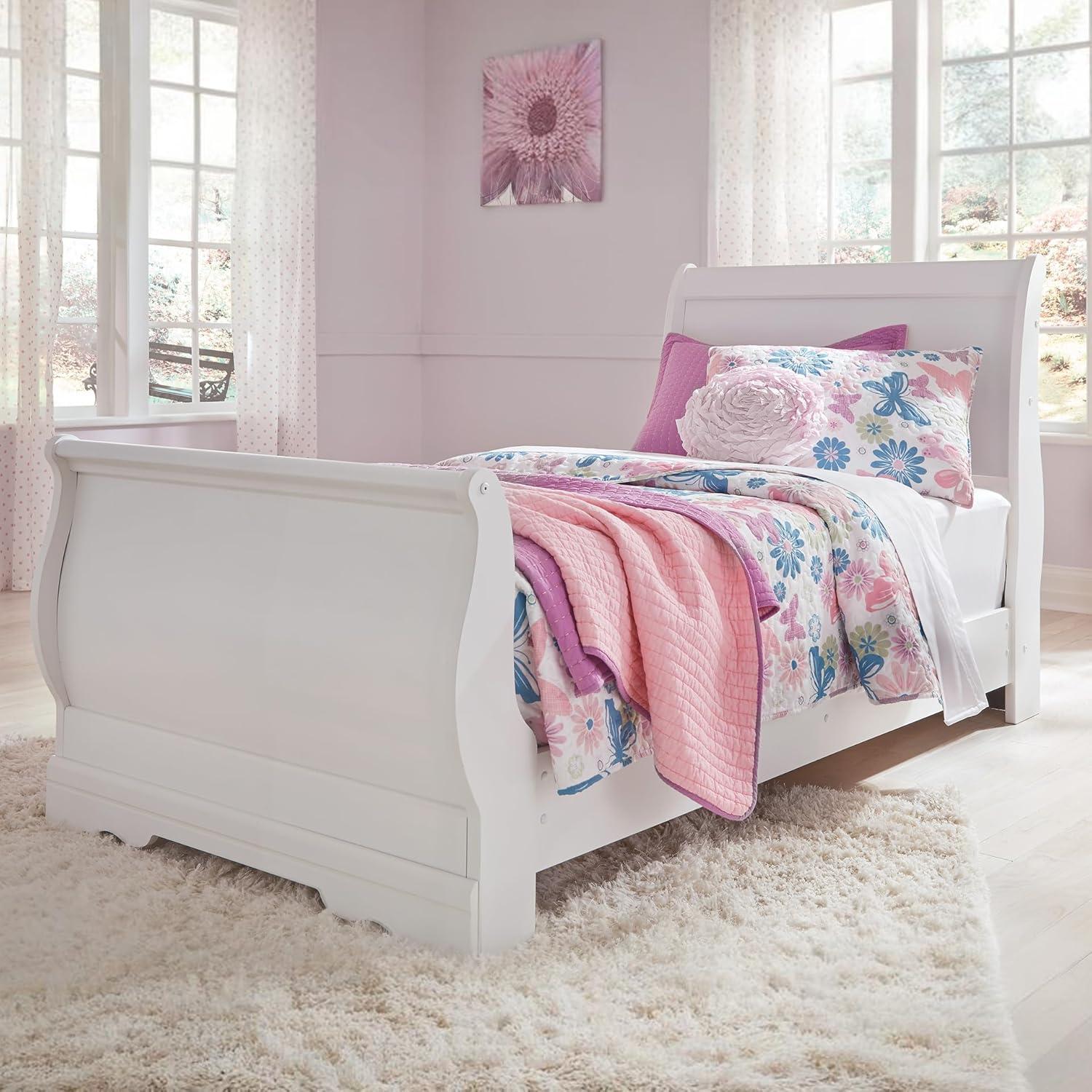 imageSignature Design by Ashley Anarasia Traditional Full Sleigh Bed with Metal Slats Foundation or Box Spring Needed WhiteWhite
