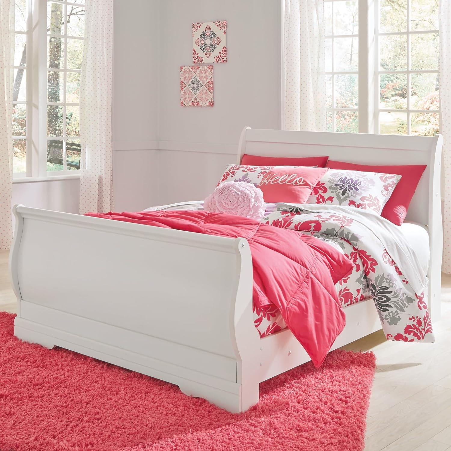 imageSignature Design by Ashley Anarasia Traditional Full Sleigh Bed with Metal Slats Foundation or Box Spring Needed WhiteWhite