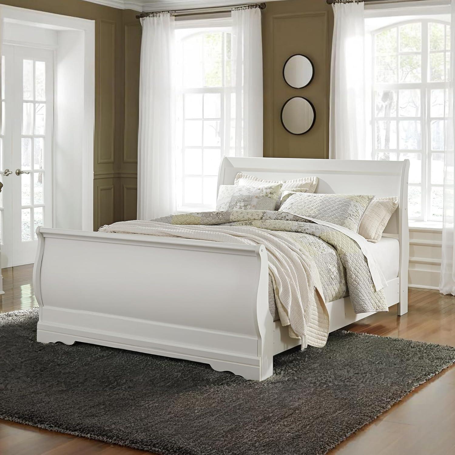 imageSignature Design by Ashley Anarasia Traditional Full Sleigh Bed with Metal Slats Foundation or Box Spring Needed WhiteWhite