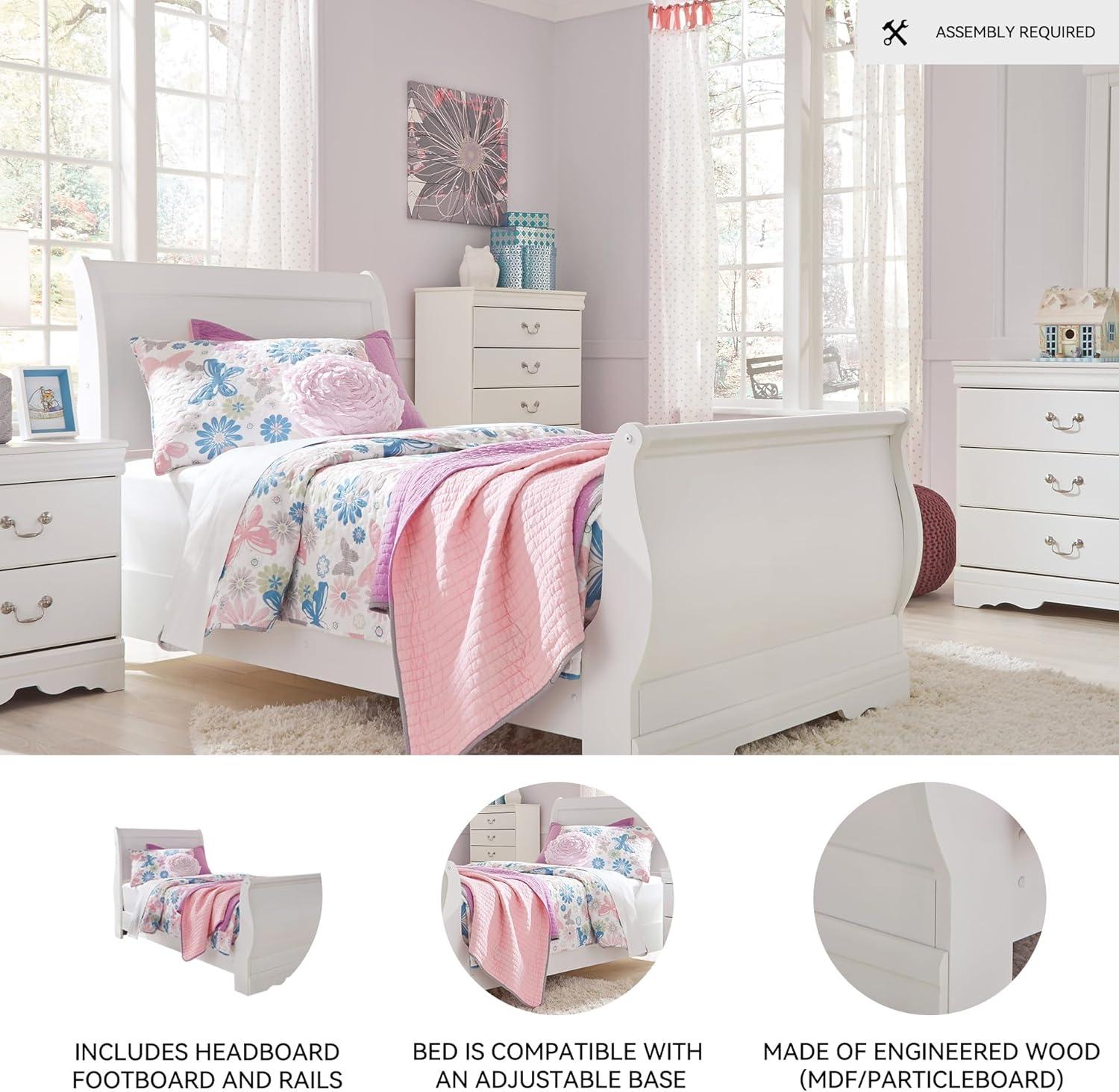 imageSignature Design by Ashley Anarasia Traditional Full Sleigh Bed with Metal Slats Foundation or Box Spring Needed WhiteWhite