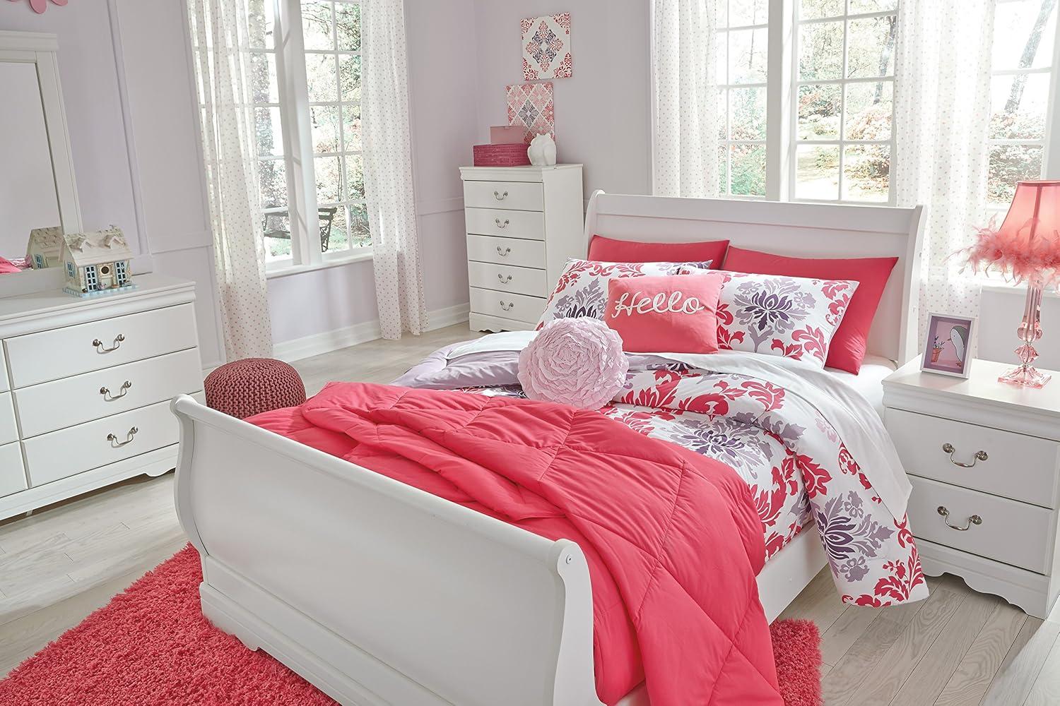 imageSignature Design by Ashley Anarasia Traditional Full Sleigh Bed with Metal Slats Foundation or Box Spring Needed WhiteWhite