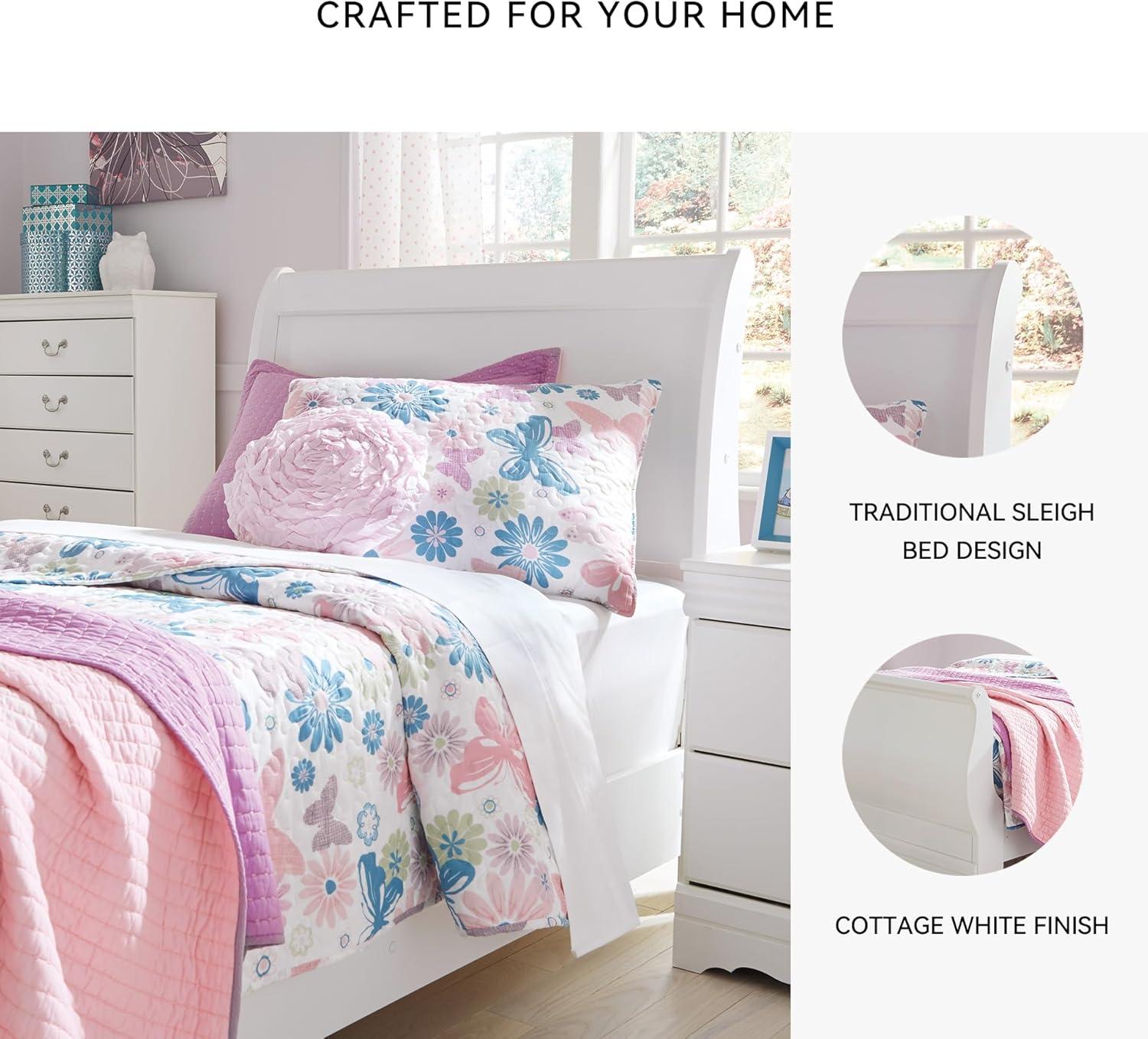 imageSignature Design by Ashley Anarasia Traditional Full Sleigh Bed with Metal Slats Foundation or Box Spring Needed WhiteWhite