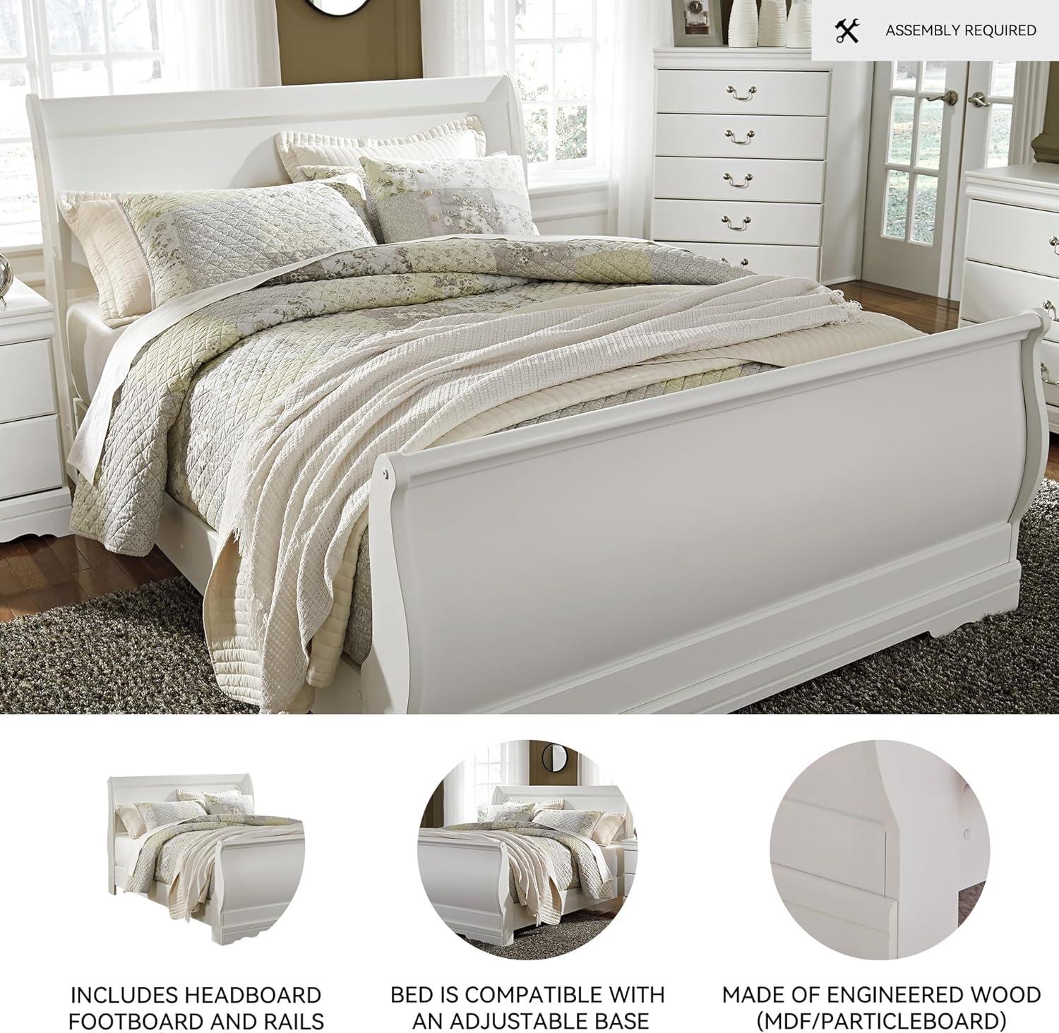 imageSignature Design by Ashley Anarasia Traditional Full Sleigh Bed with Metal Slats Foundation or Box Spring Needed WhiteWhite