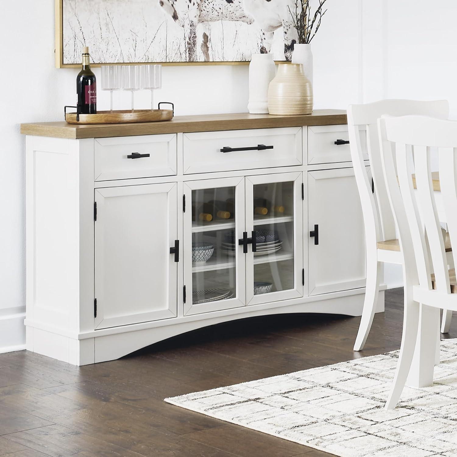 imageSignature Design by Ashley Ashbryn Casual Dining Server with FeltLined Drawers and Safety Stop White ampamp Light Brown