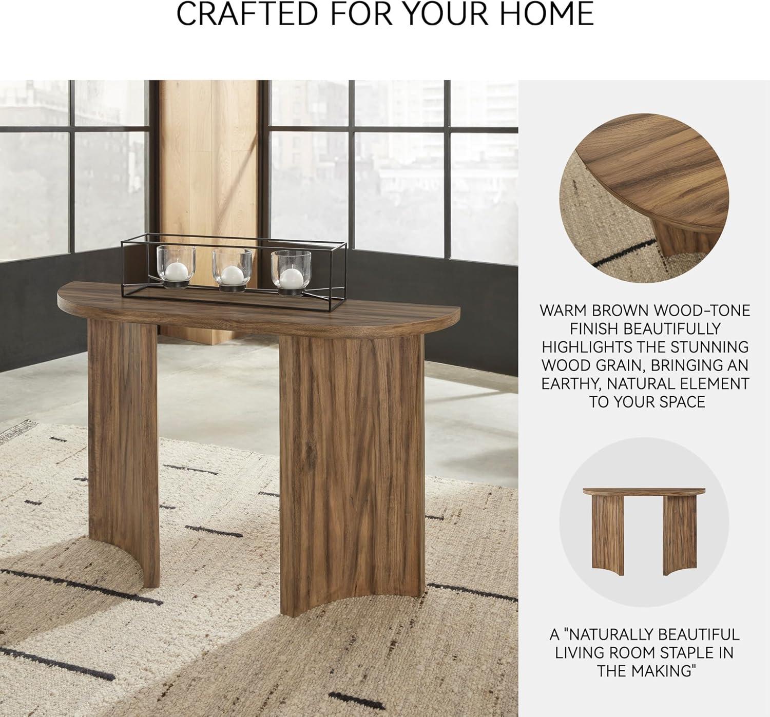 imageSignature Design by Ashley Austanny Rustic ThickTabletop Sofa Table with Curved Plinth Base Light Brown