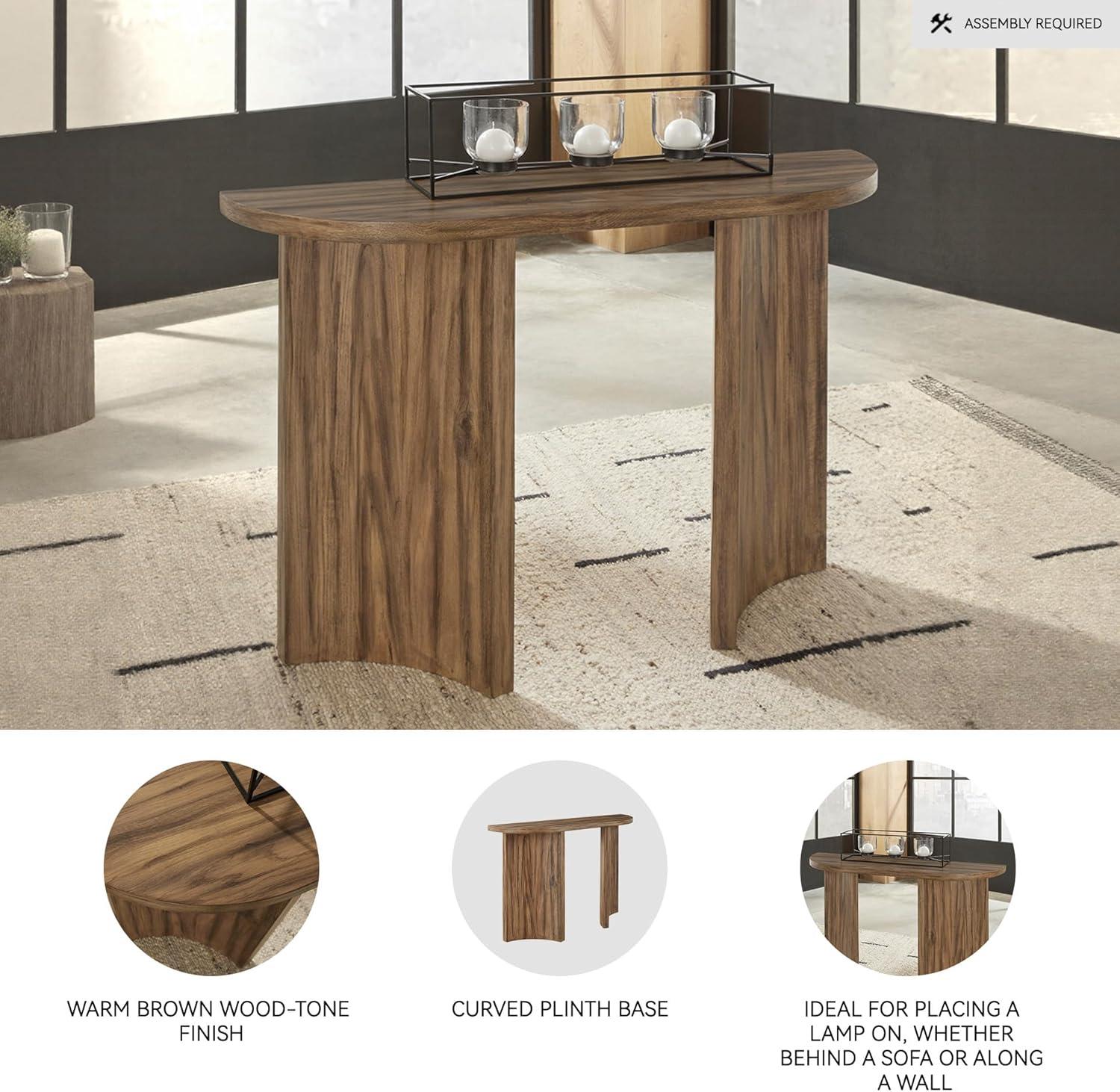 imageSignature Design by Ashley Austanny Rustic ThickTabletop Sofa Table with Curved Plinth Base Light Brown