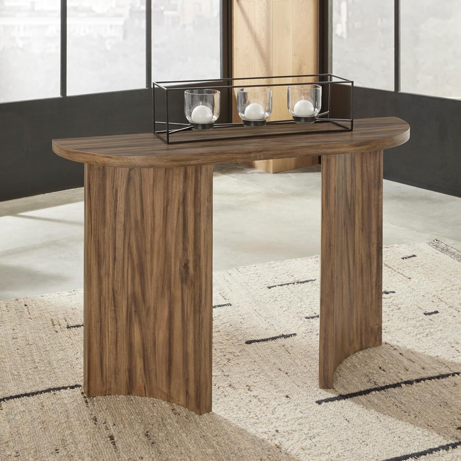 imageSignature Design by Ashley Austanny Rustic ThickTabletop Sofa Table with Curved Plinth Base Light Brown