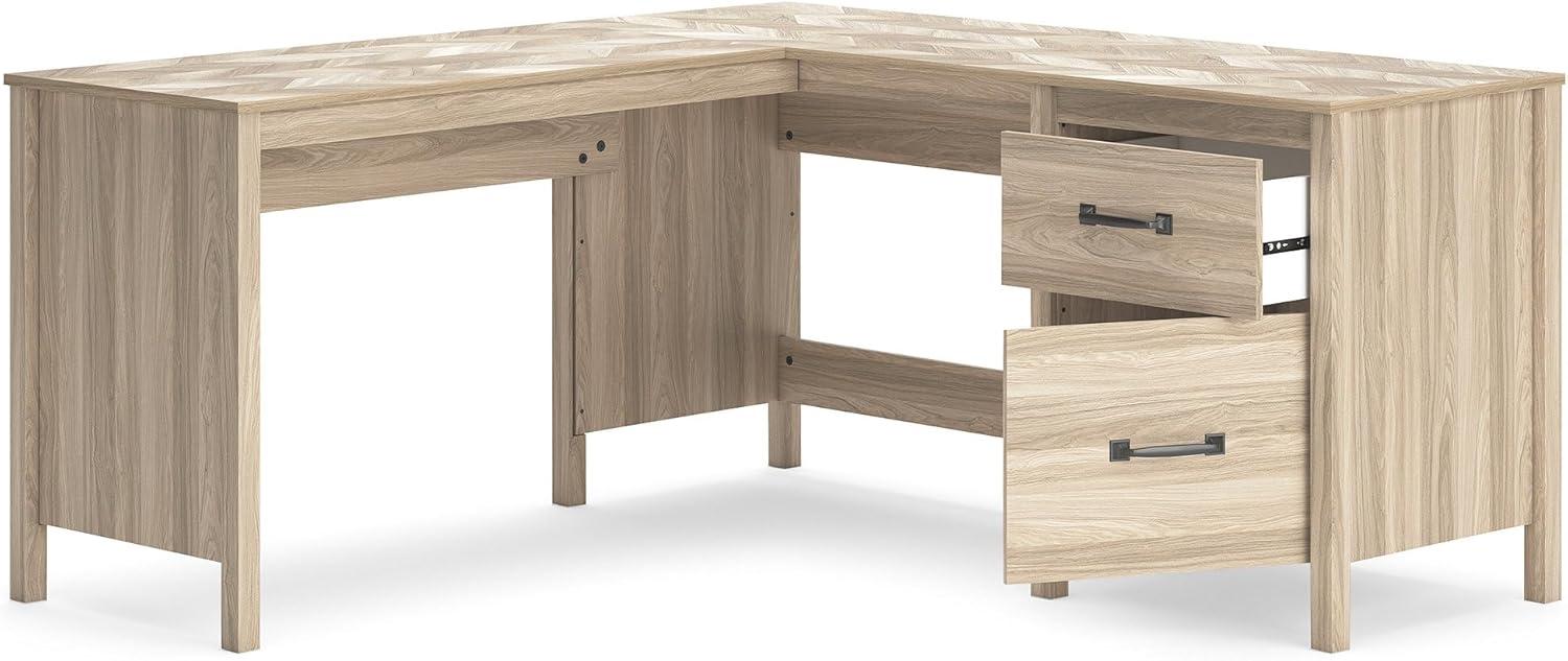 imageSignature Design by Ashley Battelle Casual 60quot Home Office Desk with 1 Drawer and Cabinet Door Light Brown60 Home Office Desk with Return