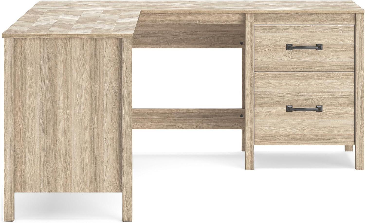 imageSignature Design by Ashley Battelle Casual 60quot Home Office Desk with 1 Drawer and Cabinet Door Light Brown60 Home Office Desk with Return