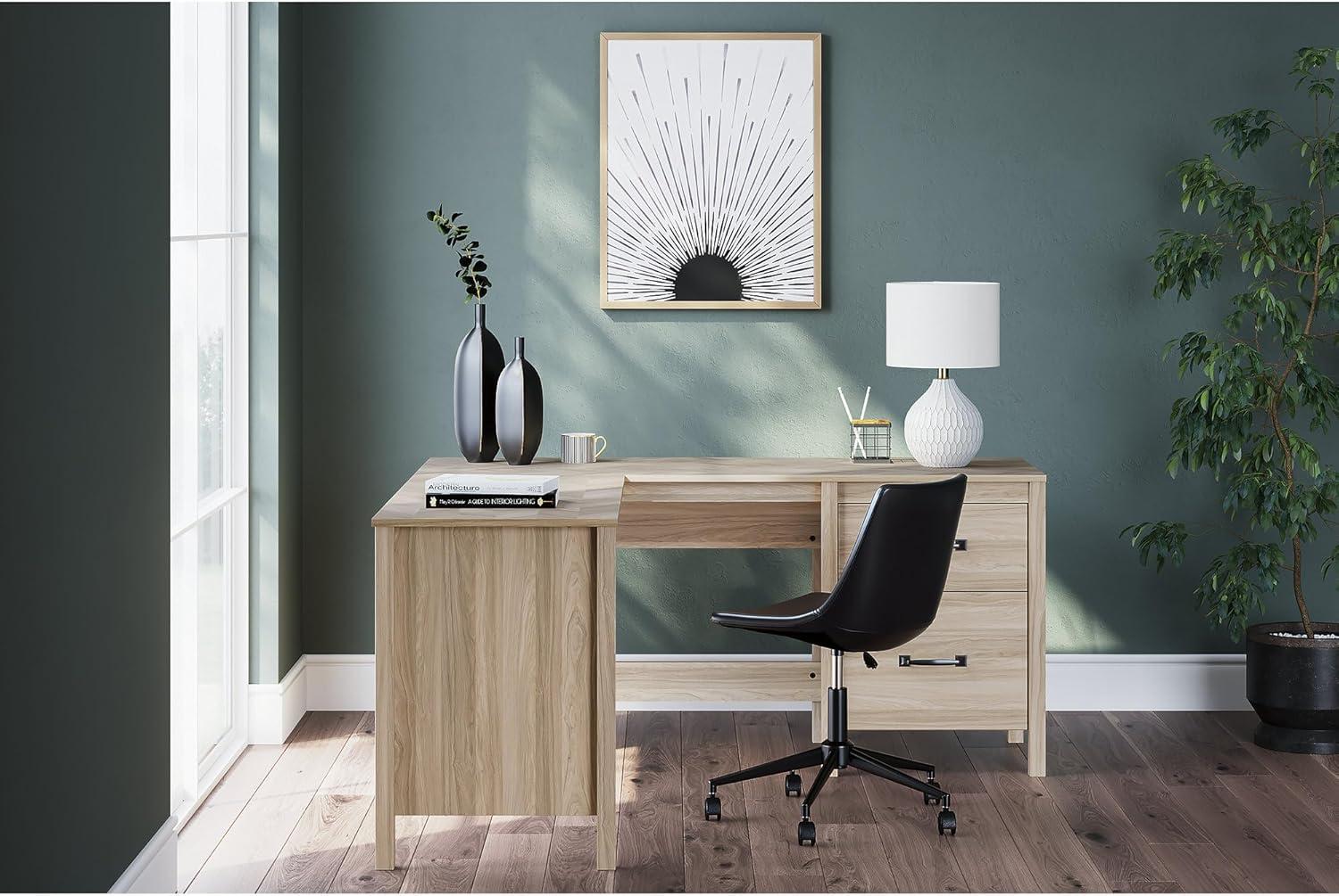 imageSignature Design by Ashley Battelle Casual 60quot Home Office Desk with 1 Drawer and Cabinet Door Light Brown60 Home Office Desk with Return