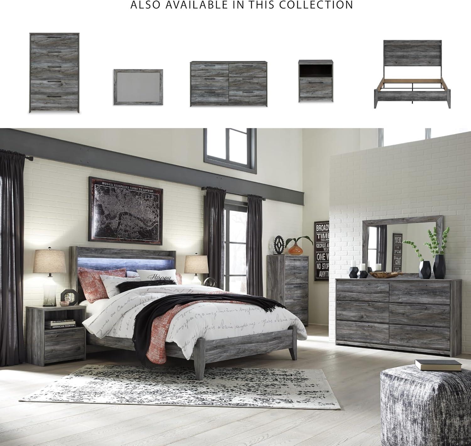 imageSignature Design by Ashley Baystorm Rustic Coastal 1 Drawer Nightstand with 1 Open Cubby ampamp 2 SlimProfile USB Charging Stations 2445quot Tall Smoky GraySmoky Gray
