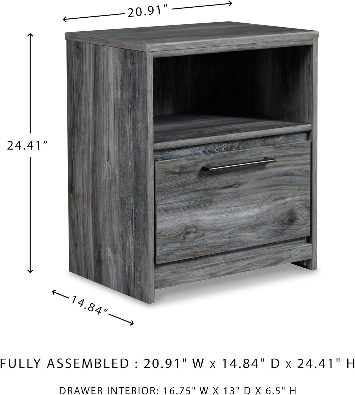 imageSignature Design by Ashley Baystorm Rustic Coastal 1 Drawer Nightstand with 1 Open Cubby ampamp 2 SlimProfile USB Charging Stations 2445quot Tall Smoky GraySmoky Gray