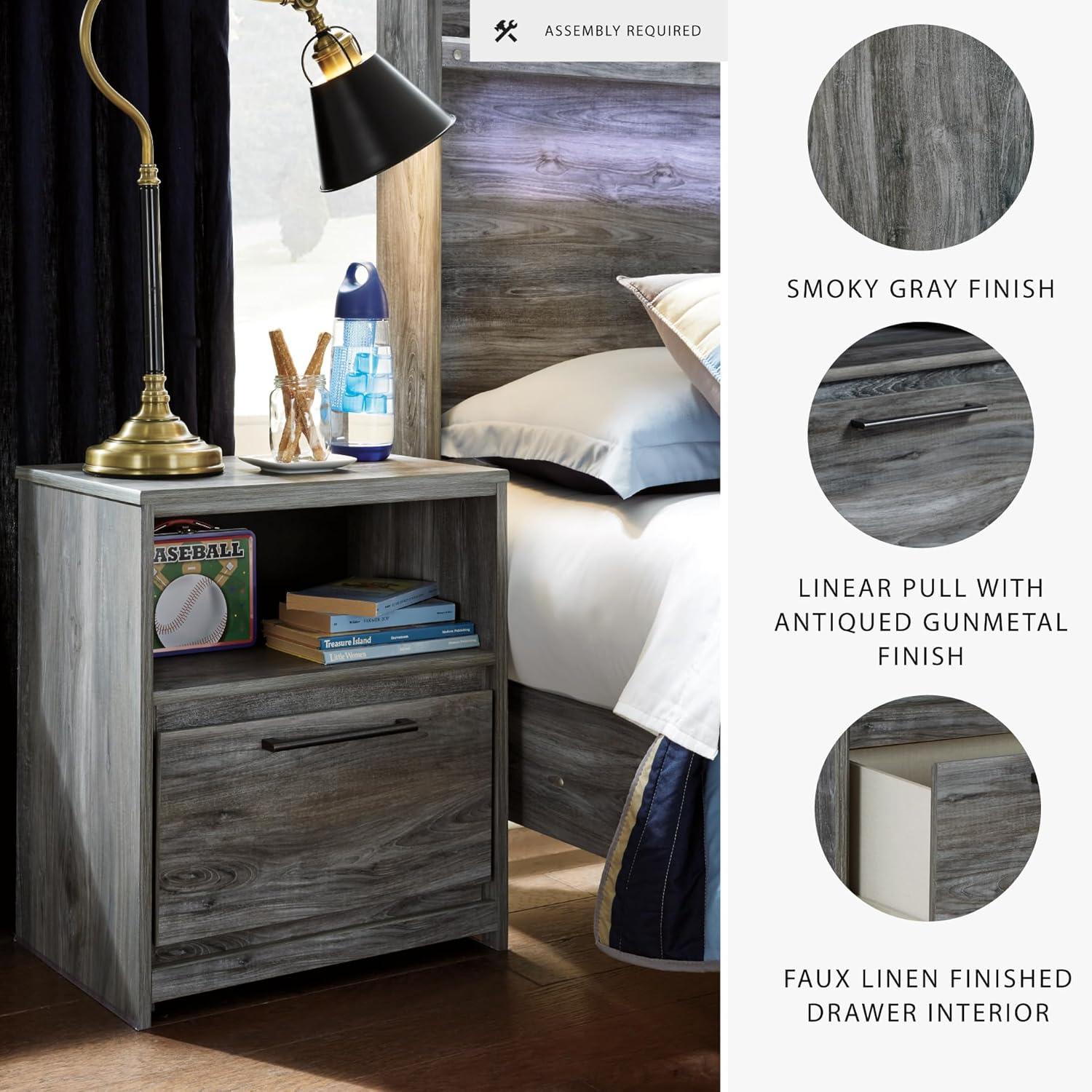 imageSignature Design by Ashley Baystorm Rustic Coastal 1 Drawer Nightstand with 1 Open Cubby ampamp 2 SlimProfile USB Charging Stations 2445quot Tall Smoky GraySmoky Gray