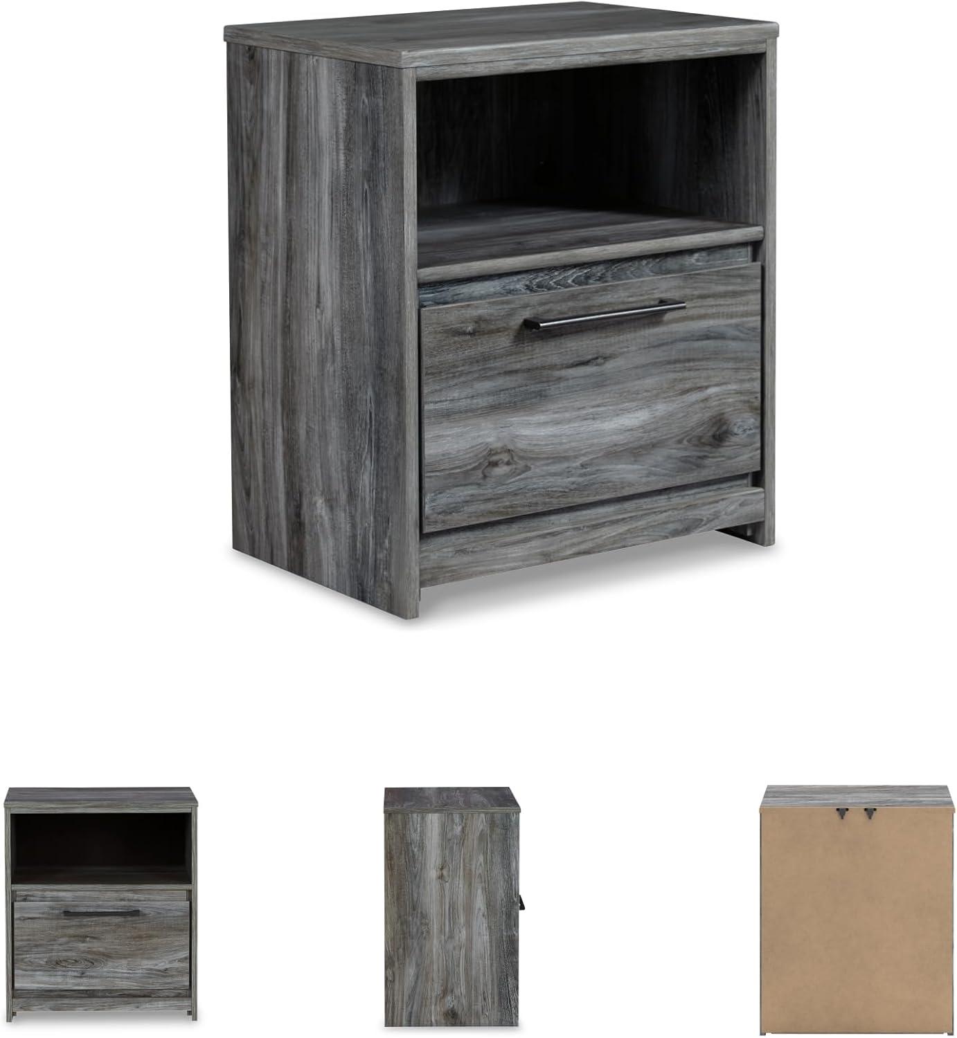 imageSignature Design by Ashley Baystorm Rustic Coastal 1 Drawer Nightstand with 1 Open Cubby ampamp 2 SlimProfile USB Charging Stations 2445quot Tall Smoky GraySmoky Gray