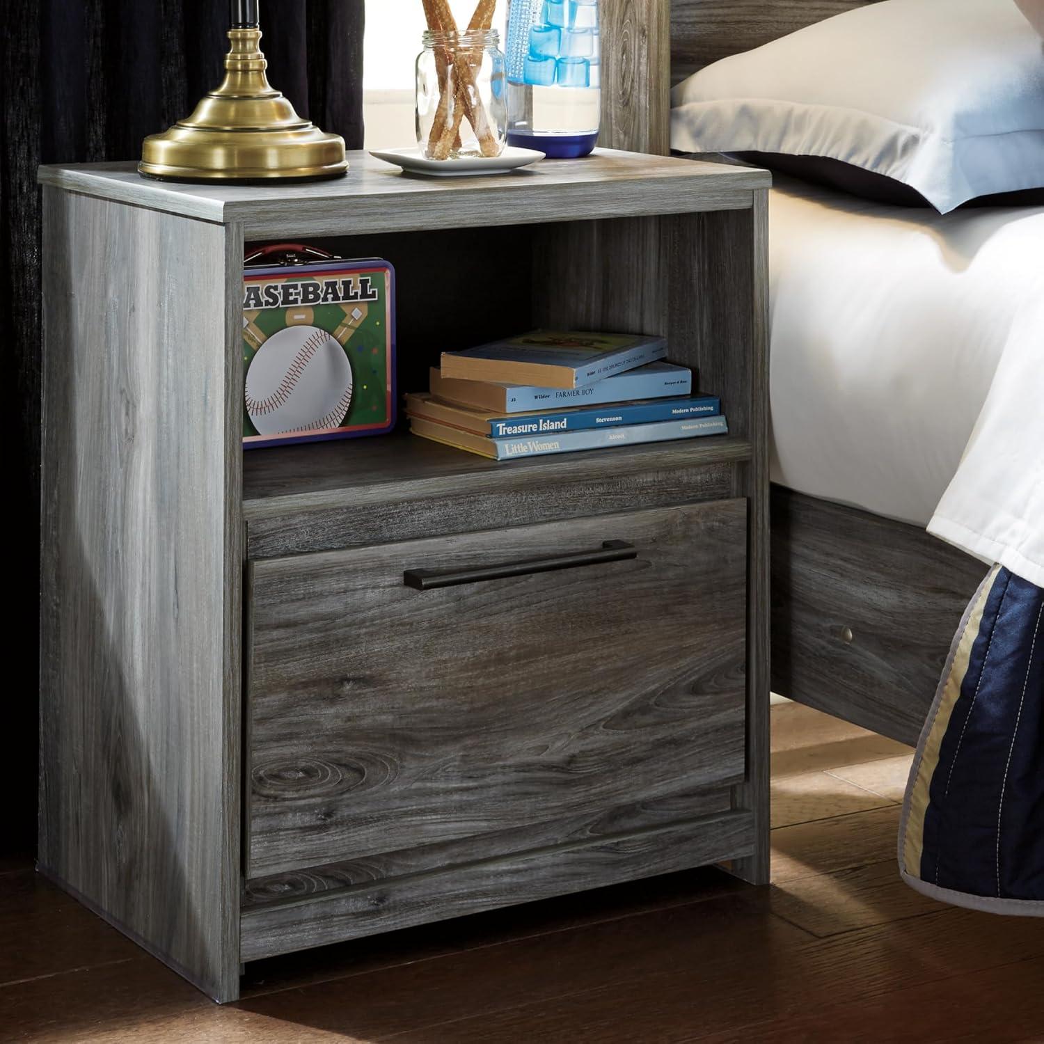 imageSignature Design by Ashley Baystorm Rustic Coastal 1 Drawer Nightstand with 1 Open Cubby ampamp 2 SlimProfile USB Charging Stations 2445quot Tall Smoky GraySmoky Gray