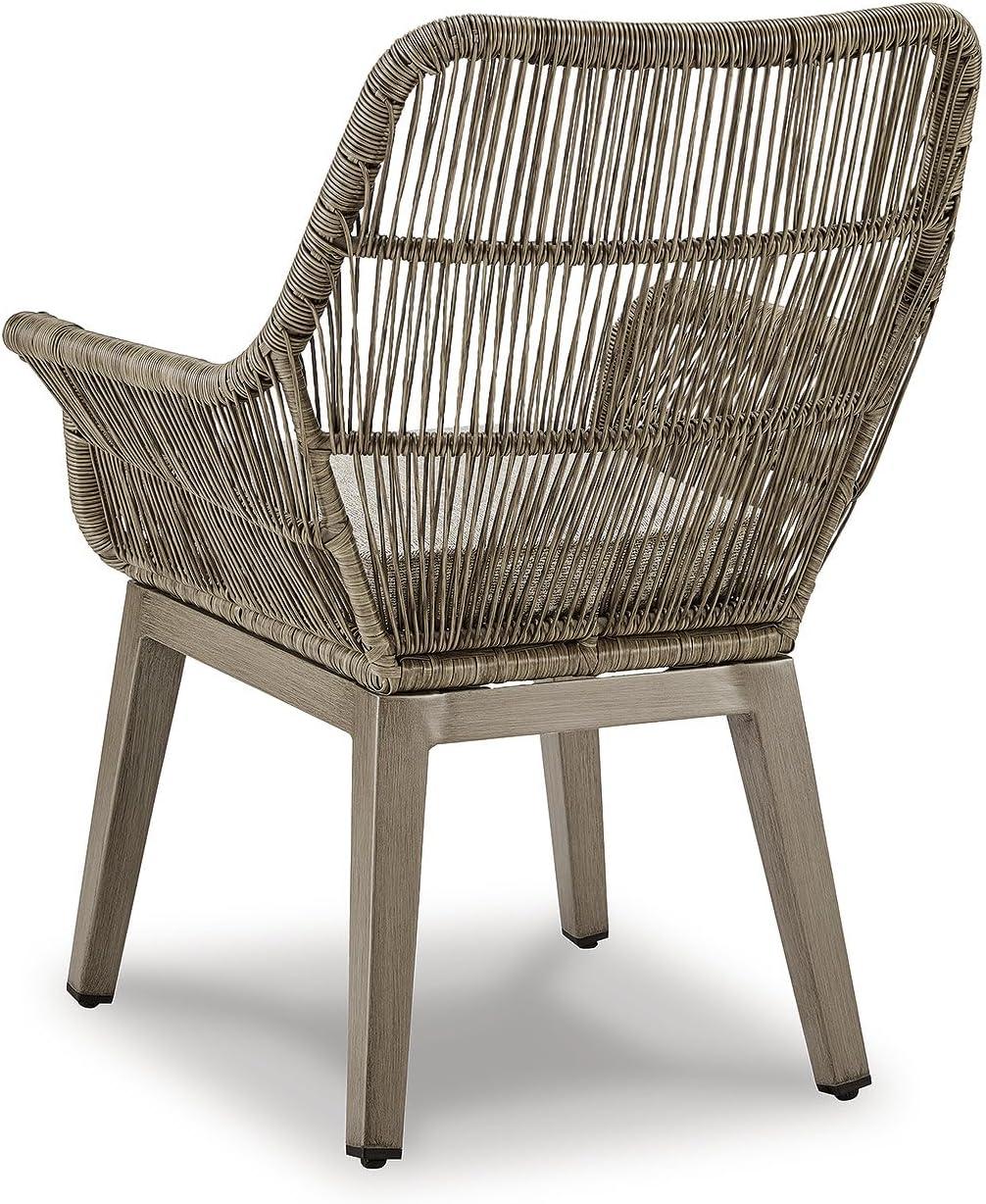 imageSignature Design by Ashley Beach Front Casual Outdoor Arm Chair with AllWeather Cushion Set of 2 Resin Wicker with Aluminum Frame 185quot Seat Height Beige
