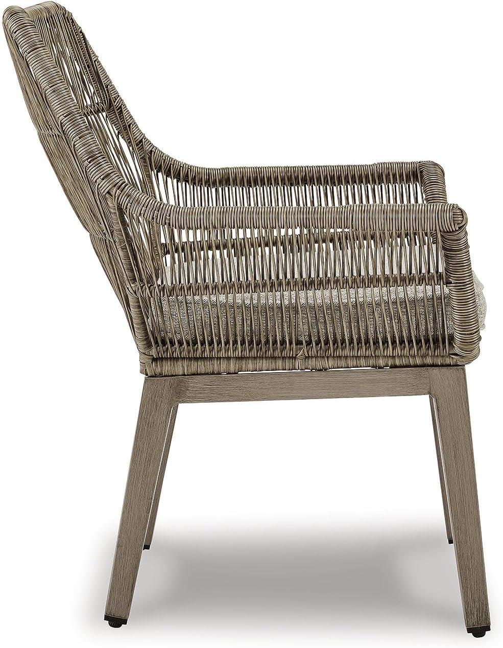 imageSignature Design by Ashley Beach Front Casual Outdoor Arm Chair with AllWeather Cushion Set of 2 Resin Wicker with Aluminum Frame 185quot Seat Height Beige