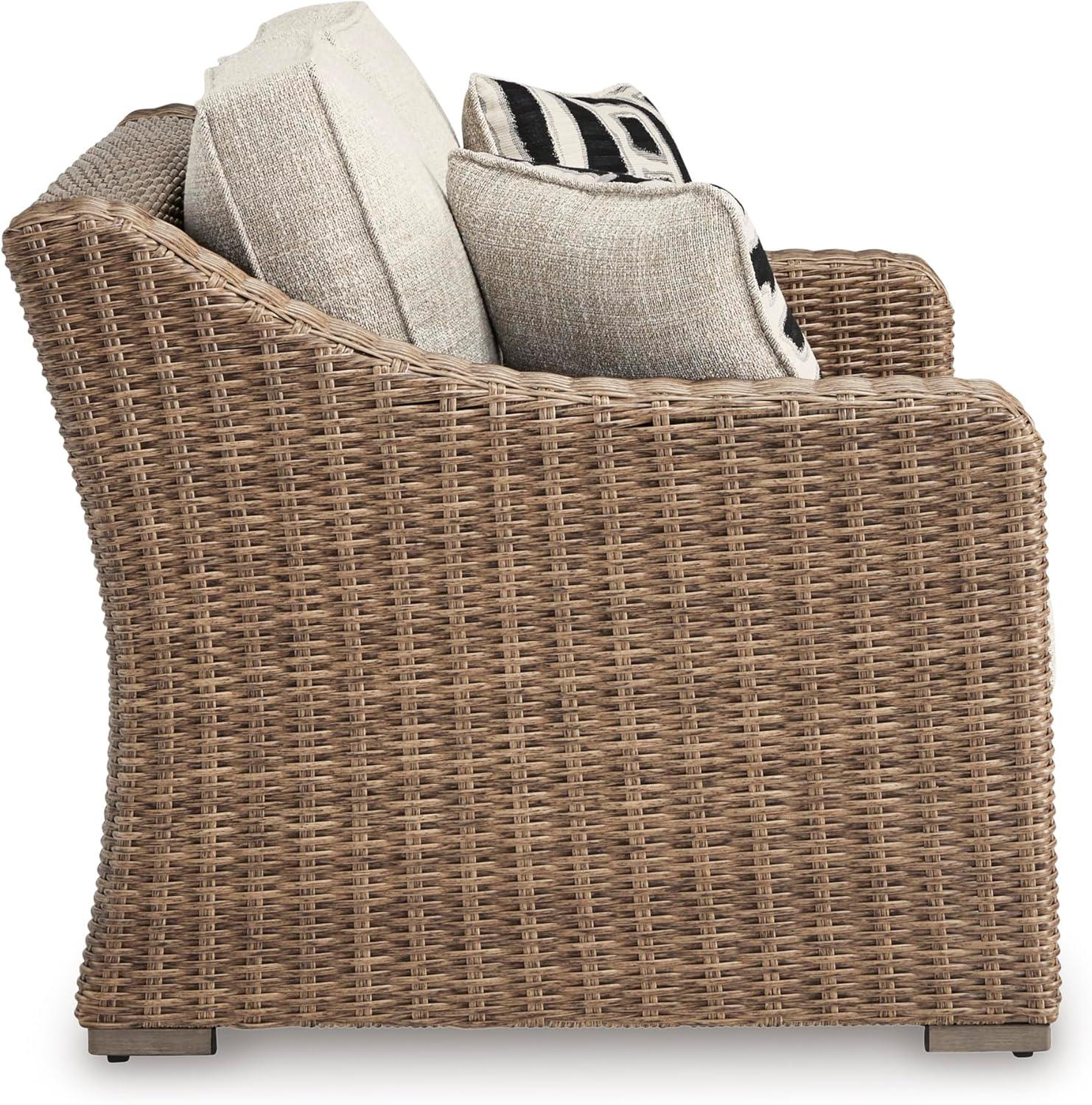 imageSignature Design by Ashley Beachcroft Casual Nuvella Weather Resistant Fabric 2Piece OutdoorIndoor Loveseat with Cushion and 4 Toss Pillows Black ampamp Light GrayGrey