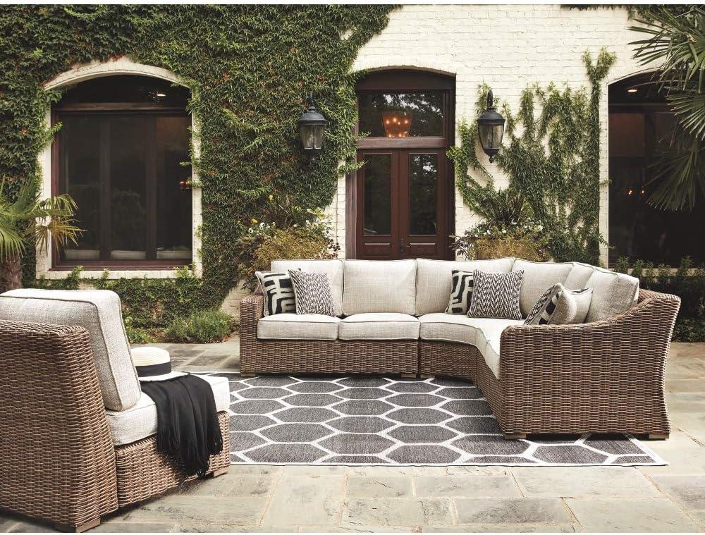imageSignature Design by Ashley Beachcroft Casual Nuvella Weather Resistant Fabric 2Piece OutdoorIndoor Loveseat with Cushion and 4 Toss Pillows Black ampamp Light GrayBrown