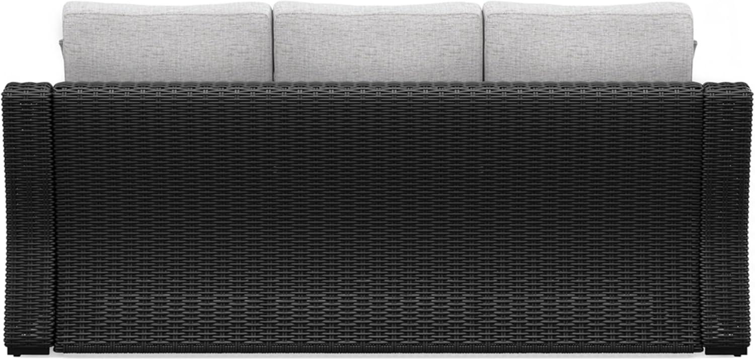 imageSignature Design by Ashley Beachcroft Casual Nuvella Weather Resistant Fabric 2Piece OutdoorIndoor Loveseat with Cushion and 4 Toss Pillows Black ampamp Light GrayGrey