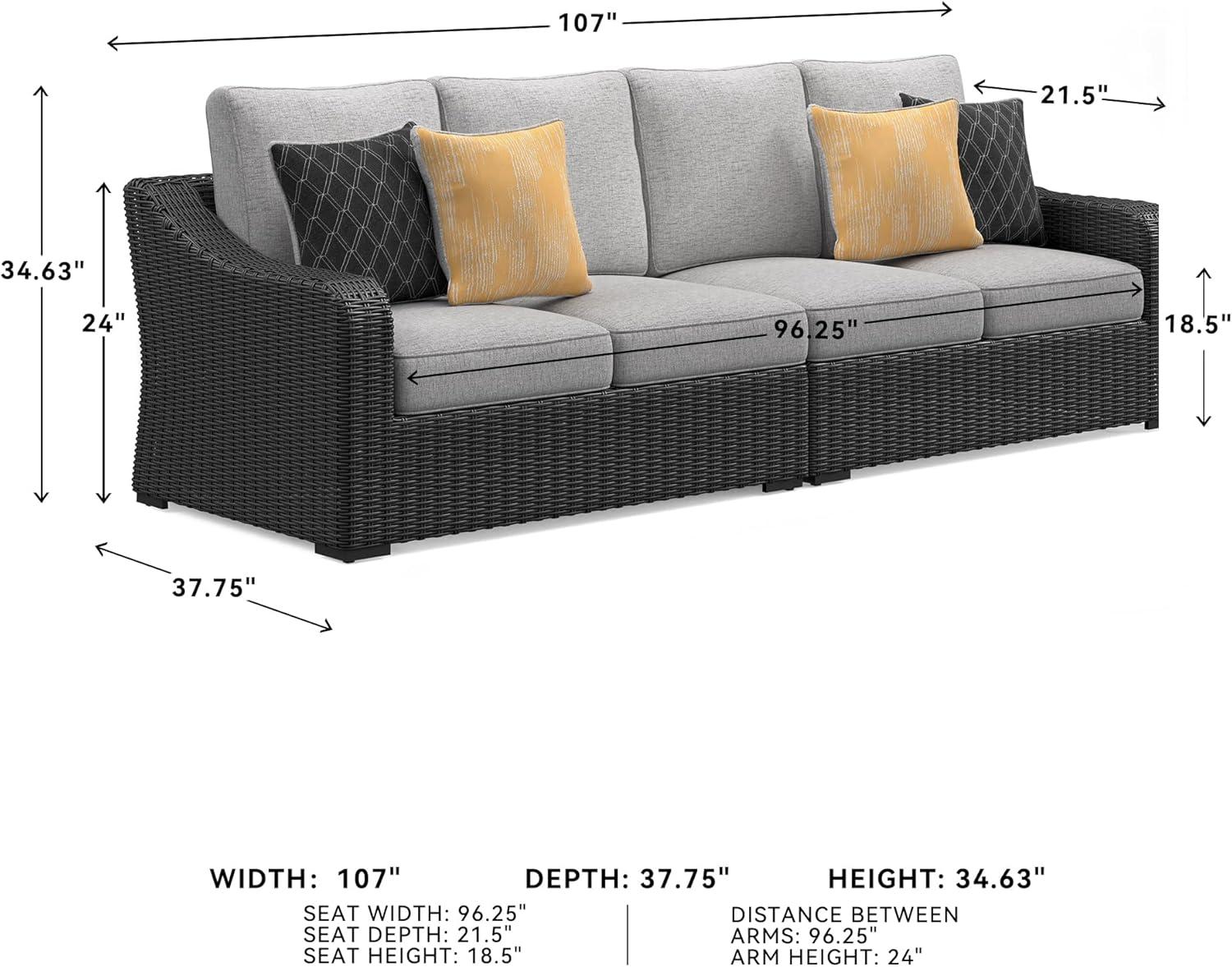 imageSignature Design by Ashley Beachcroft Casual Nuvella Weather Resistant Fabric 2Piece OutdoorIndoor Loveseat with Cushion and 4 Toss Pillows Black ampamp Light GrayBrown