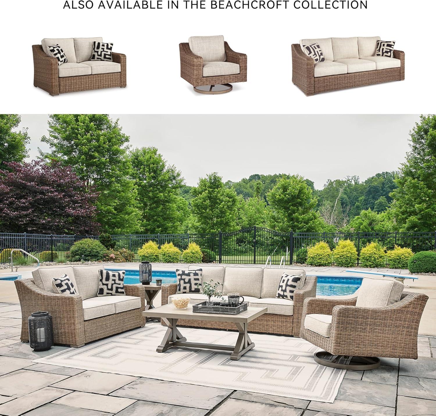 imageSignature Design by Ashley Beachcroft Casual Nuvella Weather Resistant Fabric 2Piece OutdoorIndoor Loveseat with Cushion and 4 Toss Pillows Black ampamp Light GrayBrown