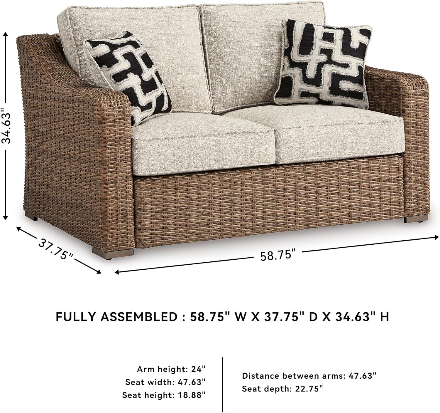 imageSignature Design by Ashley Beachcroft Casual Nuvella Weather Resistant Fabric 2Piece OutdoorIndoor Loveseat with Cushion and 4 Toss Pillows Black ampamp Light GrayGrey