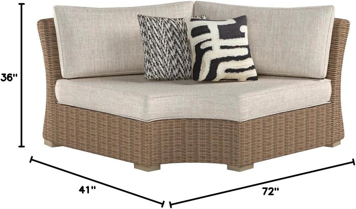imageSignature Design by Ashley Beachcroft Casual Nuvella Weather Resistant Fabric Resin Wicker Outdoor Loveseat with Cushion and 2 Accent Pillows Dark Brown ampamp BeigeBrown