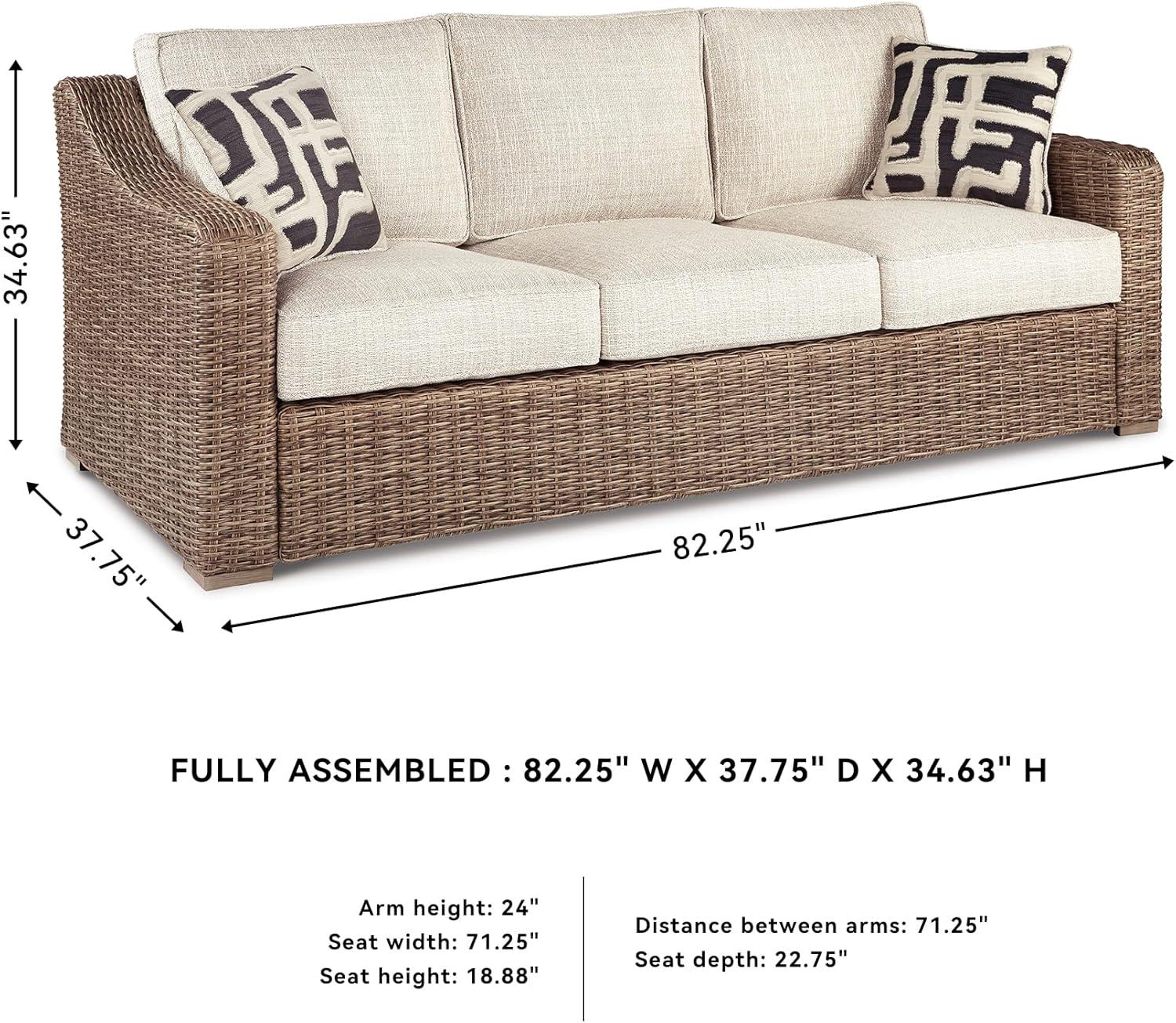 imageSignature Design by Ashley Beachcroft Casual Nuvella Weather Resistant Fabric Resin Wicker Outdoor Loveseat with Cushion and 2 Accent Pillows Dark Brown ampamp BeigeBrown