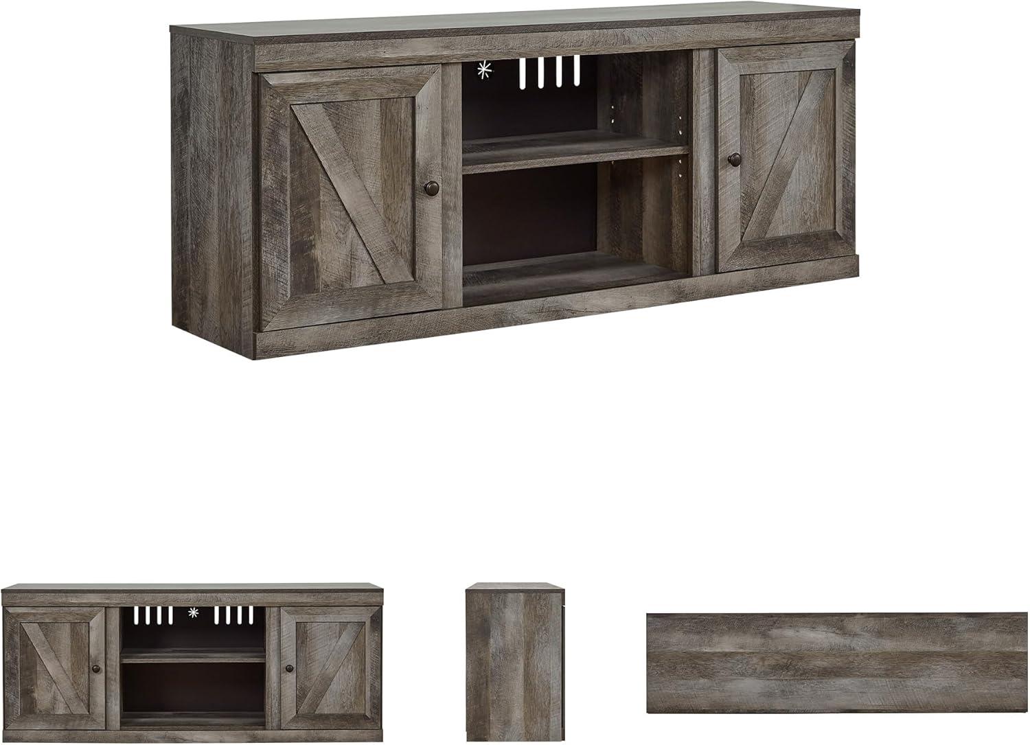 imageSignature Design by Ashley Bellaby Farmhouse TV Stand with Fireplace Option Fits TVs up to 60quot WhitewashGrey